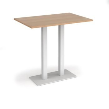 Eros rectangular poseur table with flat white rectangular base and twin uprights 1200mm x 800mm beech - EPR1200-WH-B