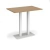 Eros rectangular poseur table with flat white rectangular base and twin uprights 1200mm x 800mm oak - EPR1200-WH-O