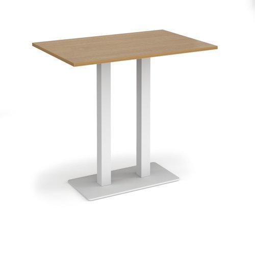 Eros rectangular poseur table with flat white rectangular base and twin uprights 1200mm x 800mm oak - EPR1200-WH-O
