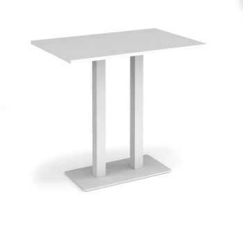 Eros rectangular poseur table with flat white rectangular base and twin uprights 1200mm x 800mm white - EPR1200-WH-WH
