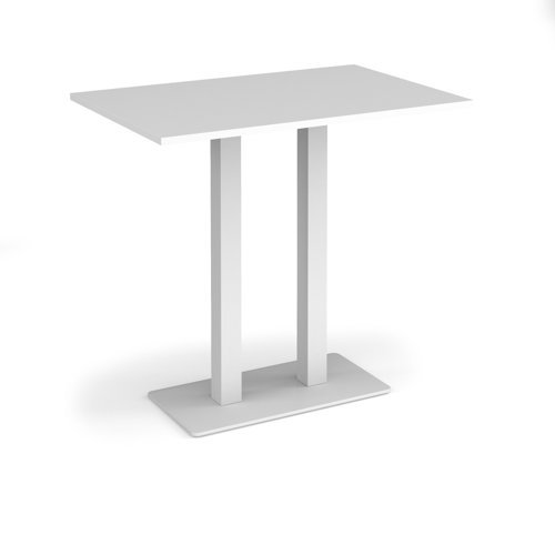 Eros rectangular poseur table with flat white rectangular base and twin uprights 1200mm x 800mm white - EPR1200-WH-WH