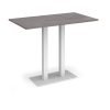 Eros rectangular poseur table with flat white rectangular base and twin uprights 1400mm x 800mm grey oak - EPR1400-WH-GO