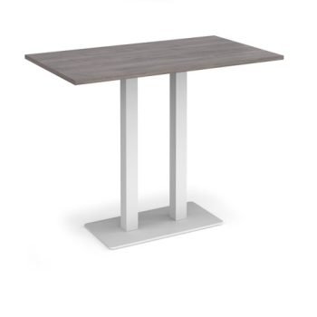 Eros rectangular poseur table with flat white rectangular base and twin uprights 1400mm x 800mm grey oak - EPR1400-WH-GO