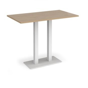 Eros rectangular poseur table with flat white rectangular base and twin uprights 1400mm x 800mm kendal oak - EPR1400-WH-KO