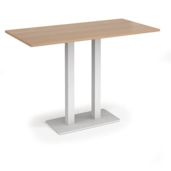 Eros rectangular poseur table with flat white rectangular base and twin uprights 1600mm x 800mm beech - EPR1600-WH-B