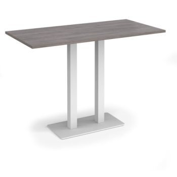 Eros rectangular poseur table with flat white rectangular base and twin uprights 1600mm x 800mm grey oak - EPR1600-WH-GO