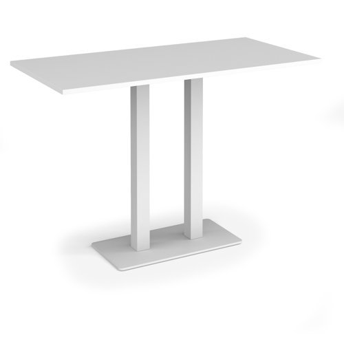 Eros rectangular poseur table with flat white rectangular base and twin uprights 1600mm x 800mm white - EPR1600-WH-WH