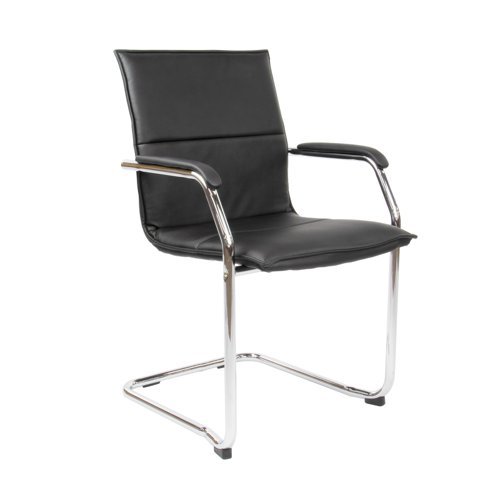 Essen stackable meeting room cantilever chair black faux leather - ESS100S2-K