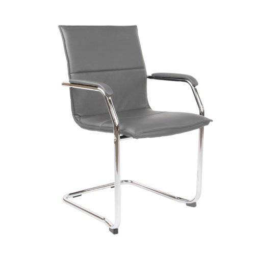Essen stackable meeting room cantilever chair grey faux leather - ESS100S2-G