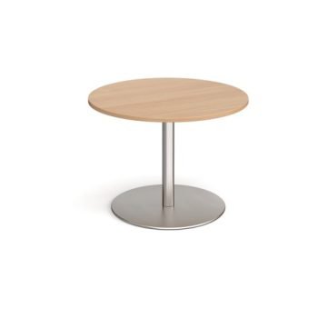 Eternal circular boardroom table 1000mm brushed steel base beech top - ETN10C-BS-B