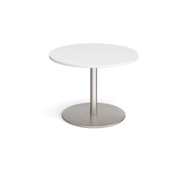 Eternal circular boardroom table 1000mm brushed steel base white top - ETN10C-BS-WH