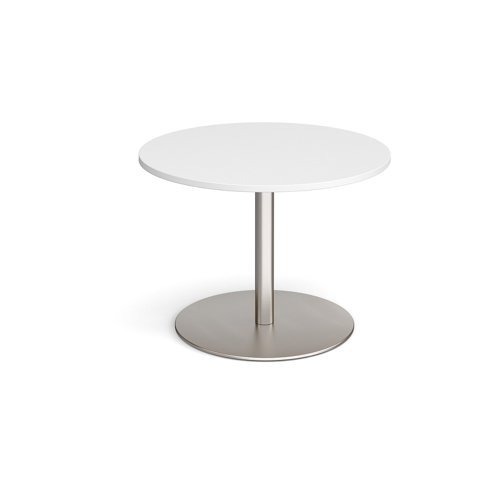Eternal circular boardroom table 1000mm brushed steel base white top - ETN10C-BS-WH