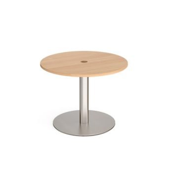 Eternal circular meeting table 1000mm with central circular cutout 80mm brushed steel base beech top - ETN10C-CO-BS-B