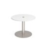 Eternal circular meeting table 1000mm with central circular cutout 80mm brushed steel base white top - ETN10C-CO-BS-WH