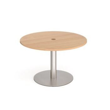 Eternal circular meeting table 1200mm with central circular cutout 80mm brushed steel base beech top - ETN12C-CO-BS-B