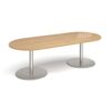 Eternal radial end boardroom table 2400mm x 1000mm brushed steel base oak top - ETN24-BS-O