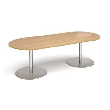 Eternal radial end boardroom table 2400mm x 1000mm brushed steel base oak top - ETN24-BS-O