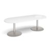 Eternal radial end boardroom table 2400mm x 1000mm brushed steel base white top - ETN24-BS-WH