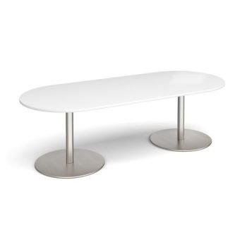 Eternal radial end boardroom table 2400mm x 1000mm brushed steel base white top - ETN24-BS-WH
