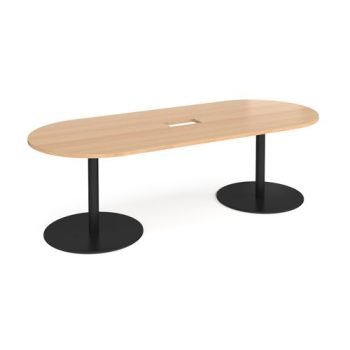 Eternal radial end boardroom table 2400mm x 1000mm with central cutout 272mm x 132mm black base beech top - ETN24-CO-K-B