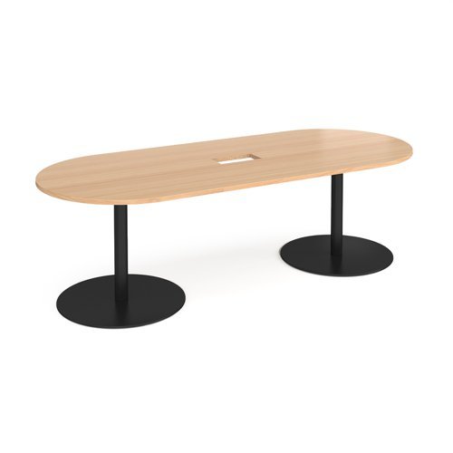Eternal radial end boardroom table 2400mm x 1000mm with central cutout 272mm x 132mm black base beech top - ETN24-CO-K-B