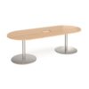 Eternal radial end boardroom table 2400mm x 1000mm with central cutout 272mm x 132mm brushed steel base beech top - ETN24-CO-BS-B