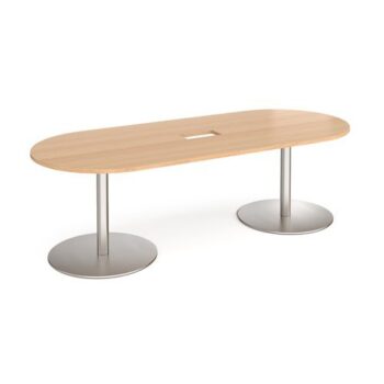 Eternal radial end boardroom table 2400mm x 1000mm with central cutout 272mm x 132mm brushed steel base beech top - ETN24-CO-BS-B