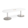 Eternal radial end boardroom table 2400mm x 1000mm with central cutout 272mm x 132mm brushed steel base white top - ETN24-CO-BS-WH