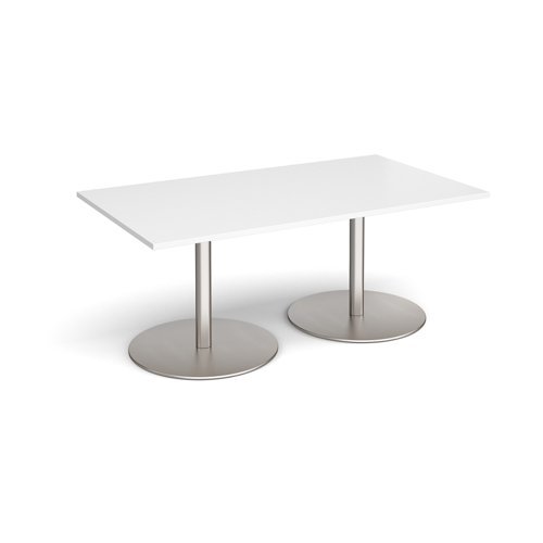 Eternal rectangular boardroom table 1800mm x 1000mm brushed steel base white top - ETN18-BS-WH
