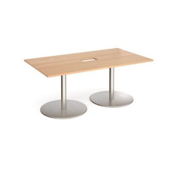 Eternal rectangular boardroom table 1800mm x 1000mm with central cutout 272mm x 132mm brushed steel base beech top - ETN18-CO-BS-B