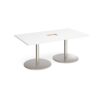 Eternal rectangular boardroom table 1800mm x 1000mm with central cutout 272mm x 132mm brushed steel base white top - ETN18-CO-BS-WH