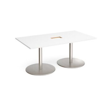 Eternal rectangular boardroom table 1800mm x 1000mm with central cutout 272mm x 132mm brushed steel base white top - ETN18-CO-BS-WH