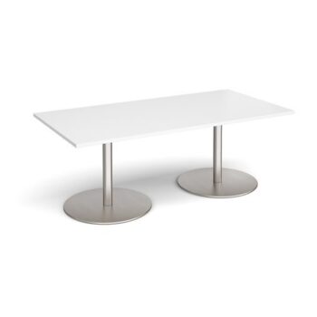 Eternal rectangular boardroom table 2000mm x 1000mm brushed steel base white top - ETN20-BS-WH
