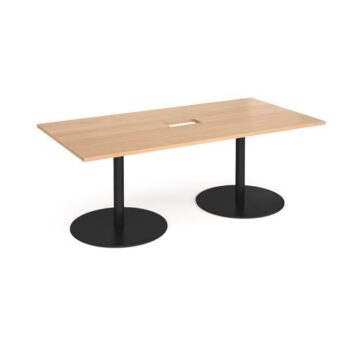 Eternal rectangular boardroom table 2000mm x 1000mm with central cutout 272mm x 132mm black base beech top - ETN20-CO-K-B