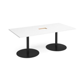 Eternal rectangular boardroom table 2000mm x 1000mm with central cutout 272mm x 132mm black base white top - ETN20-CO-K-WH