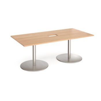 Eternal rectangular boardroom table 2000mm x 1000mm with central cutout 272mm x 132mm brushed steel base beech top - ETN20-CO-BS-B