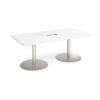 Eternal rectangular boardroom table 2000mm x 1000mm with central cutout 272mm x 132mm brushed steel base white top - ETN20-CO-BS-WH