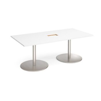 Eternal rectangular boardroom table 2000mm x 1000mm with central cutout 272mm x 132mm brushed steel base white top - ETN20-CO-BS-WH