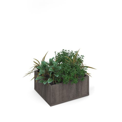 Flux modular storage single wooden planter box with plants grey oak - FL-PLP1-GO