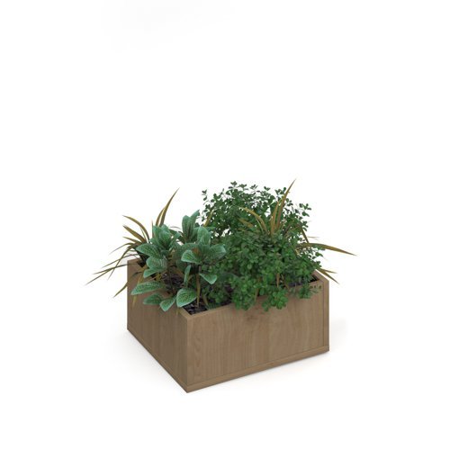 Flux modular storage single wooden planter box with plants kendal oak - FL-PLP1-KO