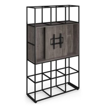 Flux modular storage triple frame with media unit in grey oak with TV bracket and whiteboard on reverse - FL-MM3-GO