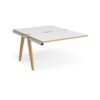 Fuze add on units back to back 1200mm x 1600mm with oak legs white underframe white top with oak edging - FZ1216-AB-WH-WO