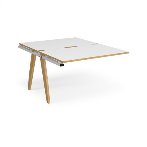 Fuze add on units back to back 1200mm x 1600mm with oak legs white underframe white top with oak edging - FZ1216-AB-WH-WO