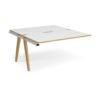 Fuze add on units back to back 1400mm x 1600mm with oak legs white underframe white top with oak edging - FZ1416-AB-WH-WO
