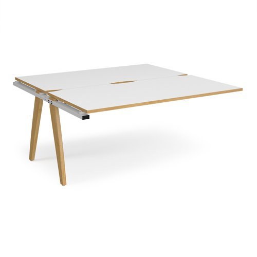 Fuze add on units back to back 1600mm x 1600mm with oak legs white underframe white top with oak edging - FZ1616-AB-WH-WO
