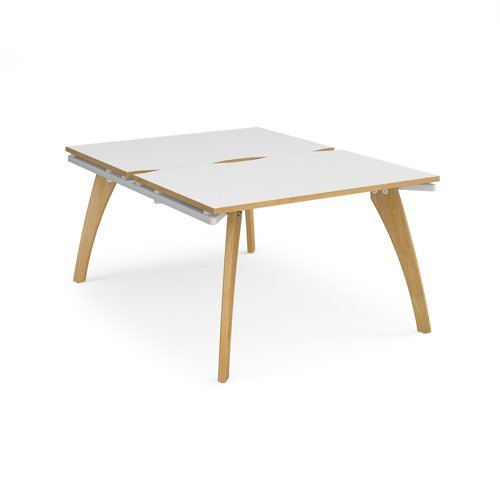 Fuze back to back desks 1200mm x 1600mm with oak legs white underframe white top with oak edging - FZ1216-WH-WO