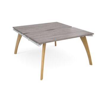 Fuze back to back desks 1400mm x 1600mm with oak legs white underframe grey oak top - FZ1416-WH-GO