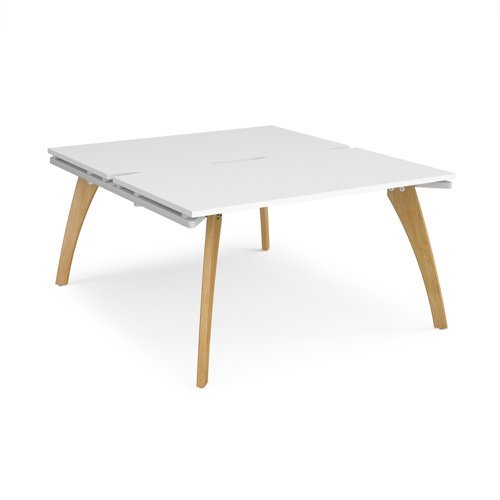 Fuze back to back desks 1400mm x 1600mm with oak legs white underframe white top - FZ1416-WH-WH