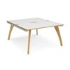 Fuze back to back desks 1400mm x 1600mm with oak legs white underframe white top with oak edging - FZ1416-WH-WO