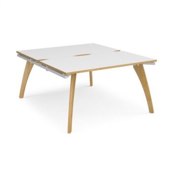 Fuze back to back desks 1400mm x 1600mm with oak legs white underframe white top with oak edging - FZ1416-WH-WO